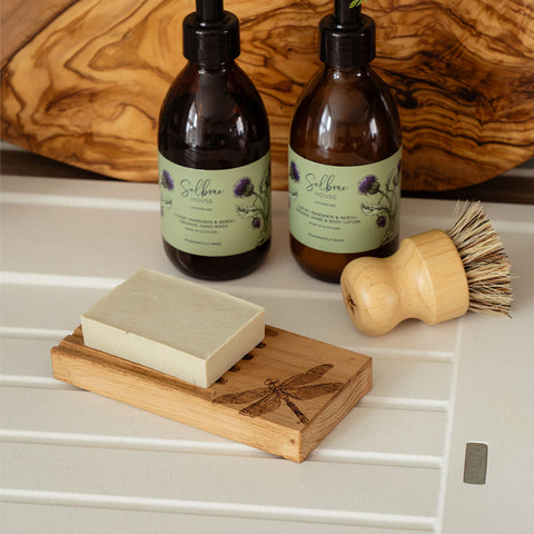 Dragonfly Oak Soap Dish & Soap Set