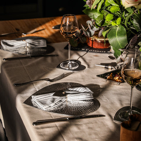 Silver Heart Flat Hammered Place Mats - Set of 2