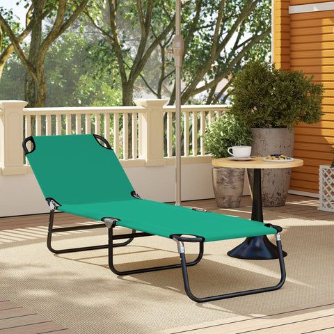 Outsunny Foldable Sun Lounger with 5-Position Adjustable Backrest, Outdoor Portable Recliner Chaise Lounge Chair, Green