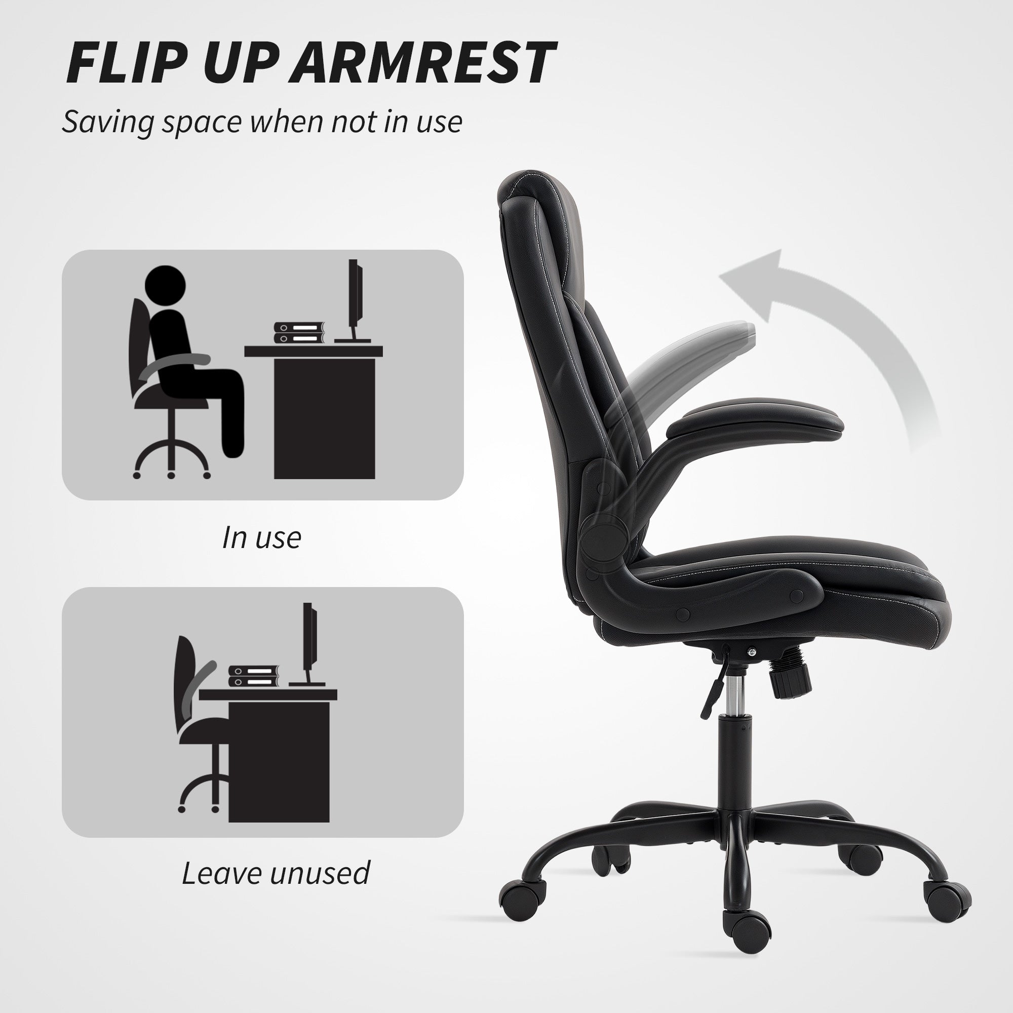 HOMCOM Faux Leather Office Chair. with Flip-Up Armrests - Black
