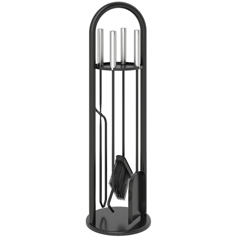 Outsunny 5 Pieces Fireplace Tools Set, Metal Fireplace Accessories Fireside Companion Set with Broom, Shovel, Poker and Bucket, Silver