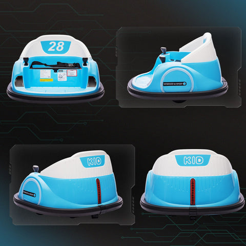 AIYAPLAY 360\'c2\'b0 Rotation Kids Bumper Car, 12V Waltz Car with Remote Control, Dual Joystick, Music, Lights, Light Blue