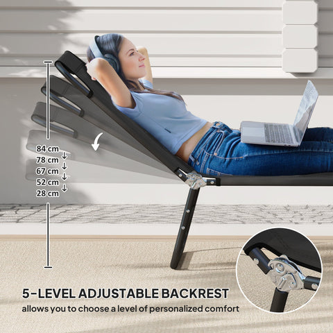Outsunny Garden Sun Lounger, with Five-Position Back - Black