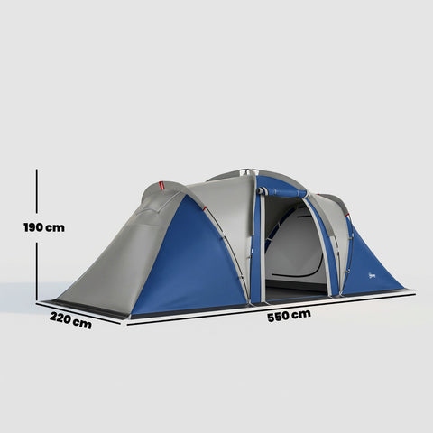 Outsunny Family Camping Tent 3000mm Waterproof Windproof Tunnel Tent 8-12 Person, Navy Blue & Light Grey