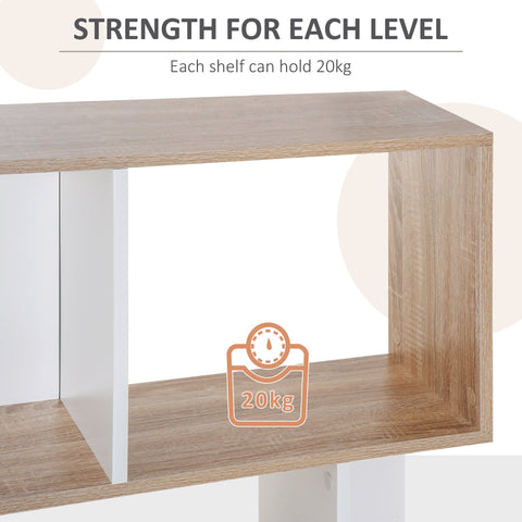 HOMCOM 5-tier Bookcase Storage Display Shelving S Shape design Unit Divider Natural