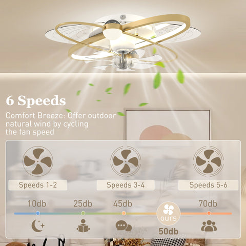 HOMCOM Ceiling Fan with Light and Remote, 3 Colour Temperatures, LED Mount Ceiling Fan Light for Bedroom, Gold Tone