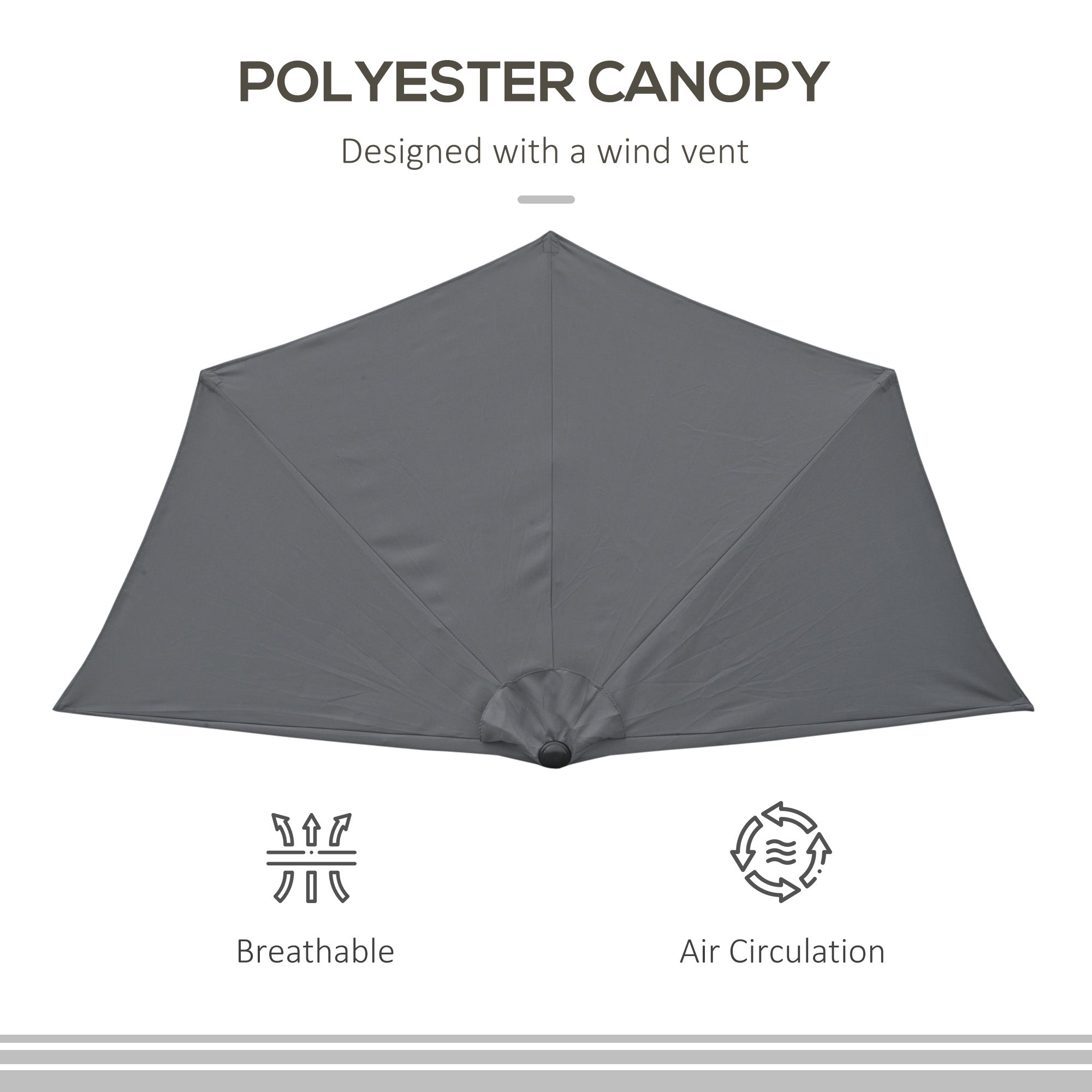 Outsunny 3(m) Half Parasol Semi Round Umbrella Patio Metal Frame Crank Handle for Balcony-- NO BASE INCLUDED, Grey