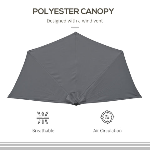 Outsunny 3(m) Half Parasol Semi Round Umbrella Patio Metal Frame Crank Handle for Balcony-- NO BASE INCLUDED, Grey