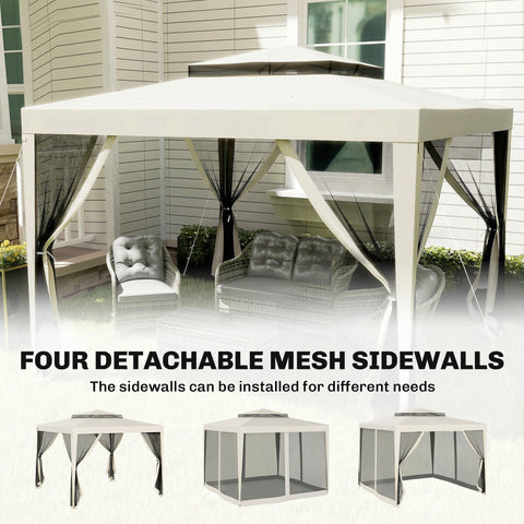 Outsunny 3 x 3 m Gazebo, Netting Party Tent, Patio Canopy Outdoor Event Shelter with Double Tier Roof, Cream White