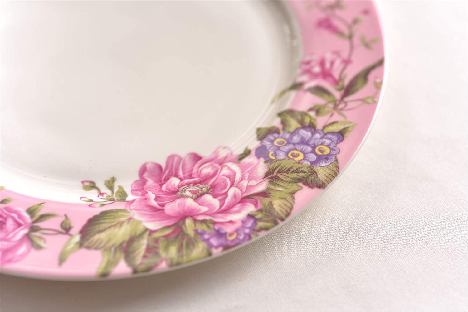 Coffee Tea Cup and Saucer 7.5" Dessert Plate Set 3 Shabby Chic Vintage Porcelain Bird Butterfly Floral Gift Box (Pink)