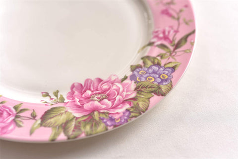 Coffee Tea Cup and Saucer 7.5" Dessert Plate Set 3 Shabby Chic Vintage Porcelain Bird Butterfly Floral Gift Box (Pink)