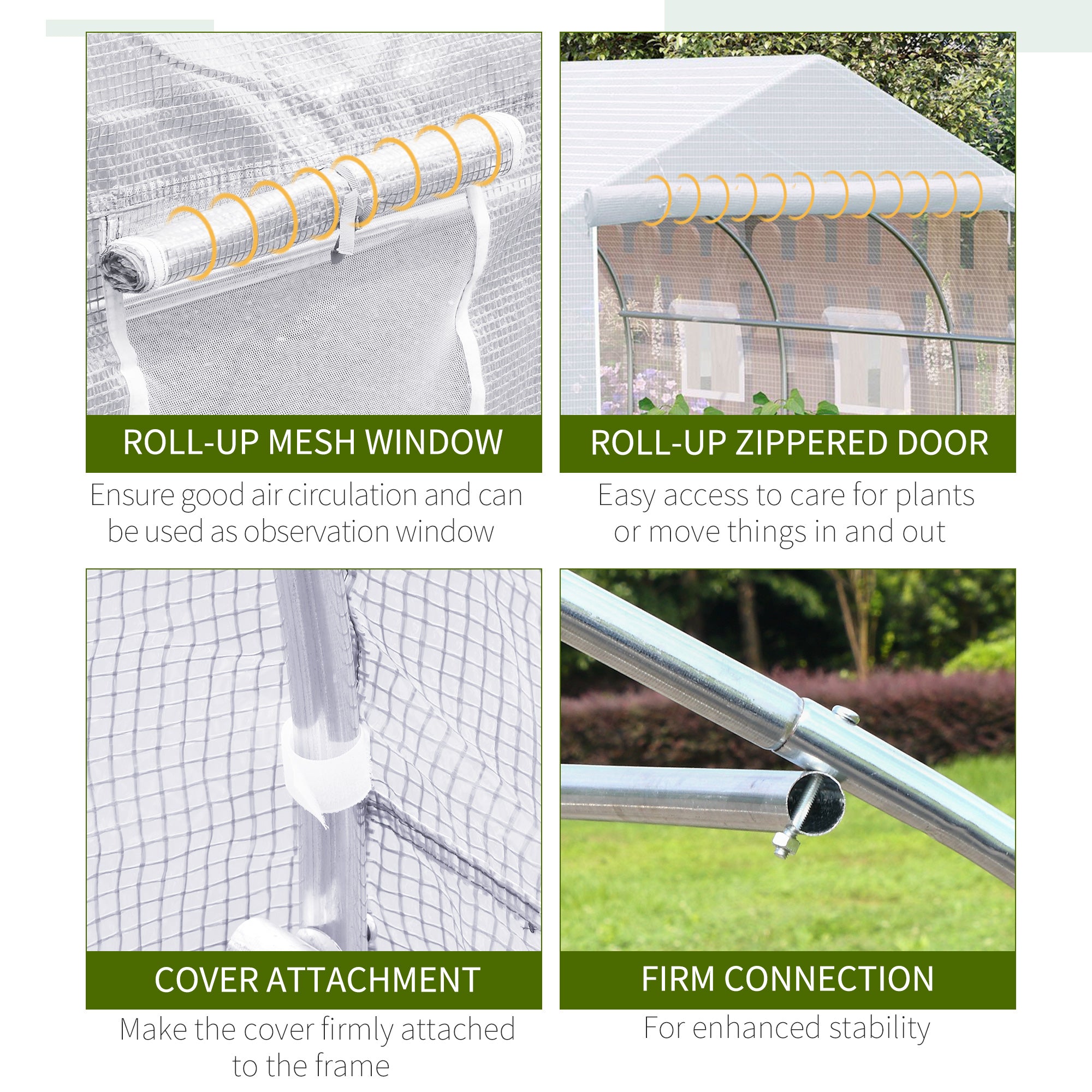 Outsunny Walk-In Polytunnel Greenhouse Warm House Garden Tunnel Shelter Plant Shed with Door and Windows, Galvanised Steel Frame, 3.5 x 3 x 2m, White
