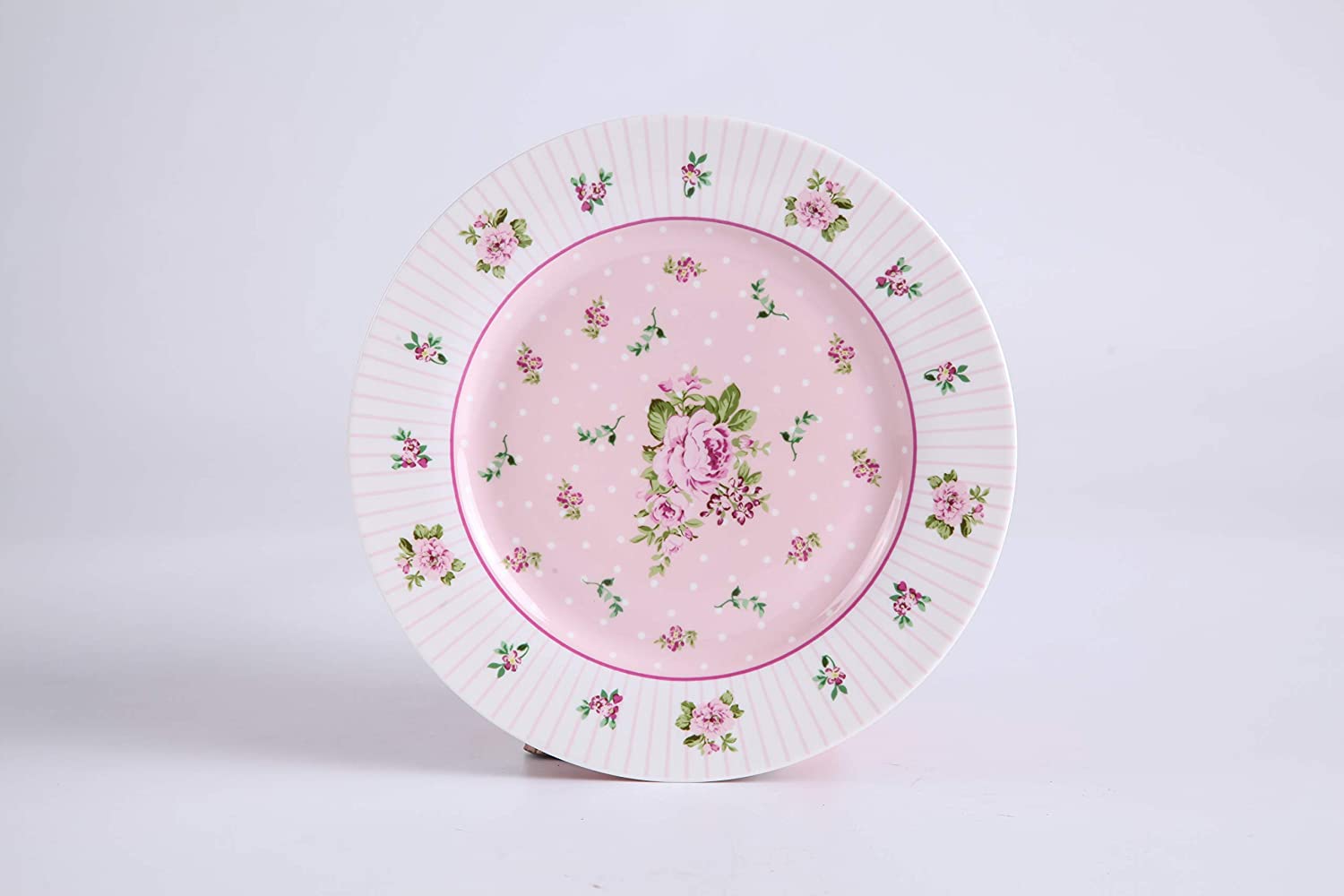 London Boutique Cake Plate Set 4 Porcelain Fine China Wide Rimmed Shabby Chic (Rose Pink)