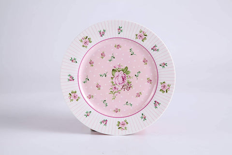 London Boutique Cake Plate Set 4 Porcelain Fine China Wide Rimmed Shabby Chic (Rose Pink)