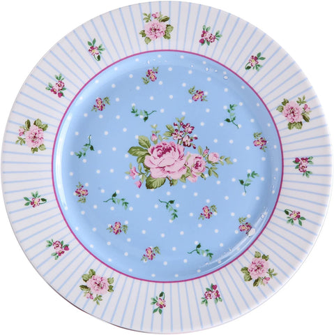 London Boutique Cake Plate Set 4 Porcelain Fine China Wide Rimmed Shabby Chic (Rose Blue)