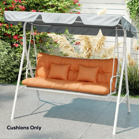 Outsunny Outdoor Seat Cushions Back Cushion with 2 Pillows, Water Repellent Seat Pads for 3-Seater Chair, Orange