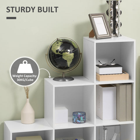 HOMCOM 3-tier Step 6 Cubes Storage Unit Particle Board Cabinet Bookcase Organiser Home Office Shelves - White