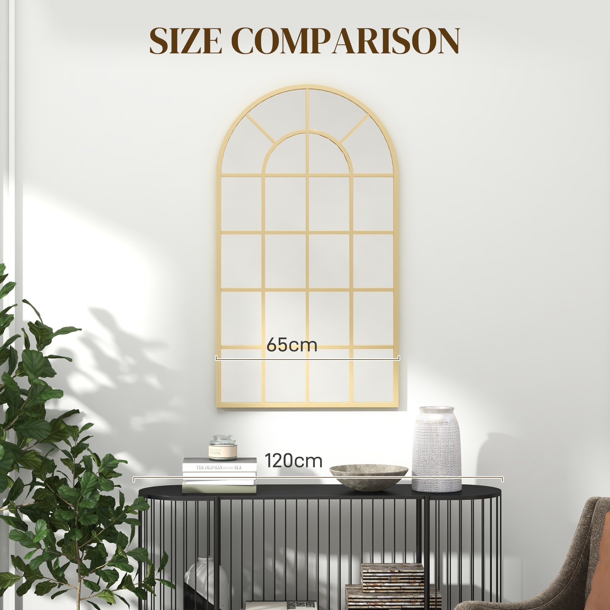 HOMCOM 110 x 65 cm Arched Decorative Wall Mirror for Bedroom Living Room, Modern Window Bathroom Mirror for Home Decor
