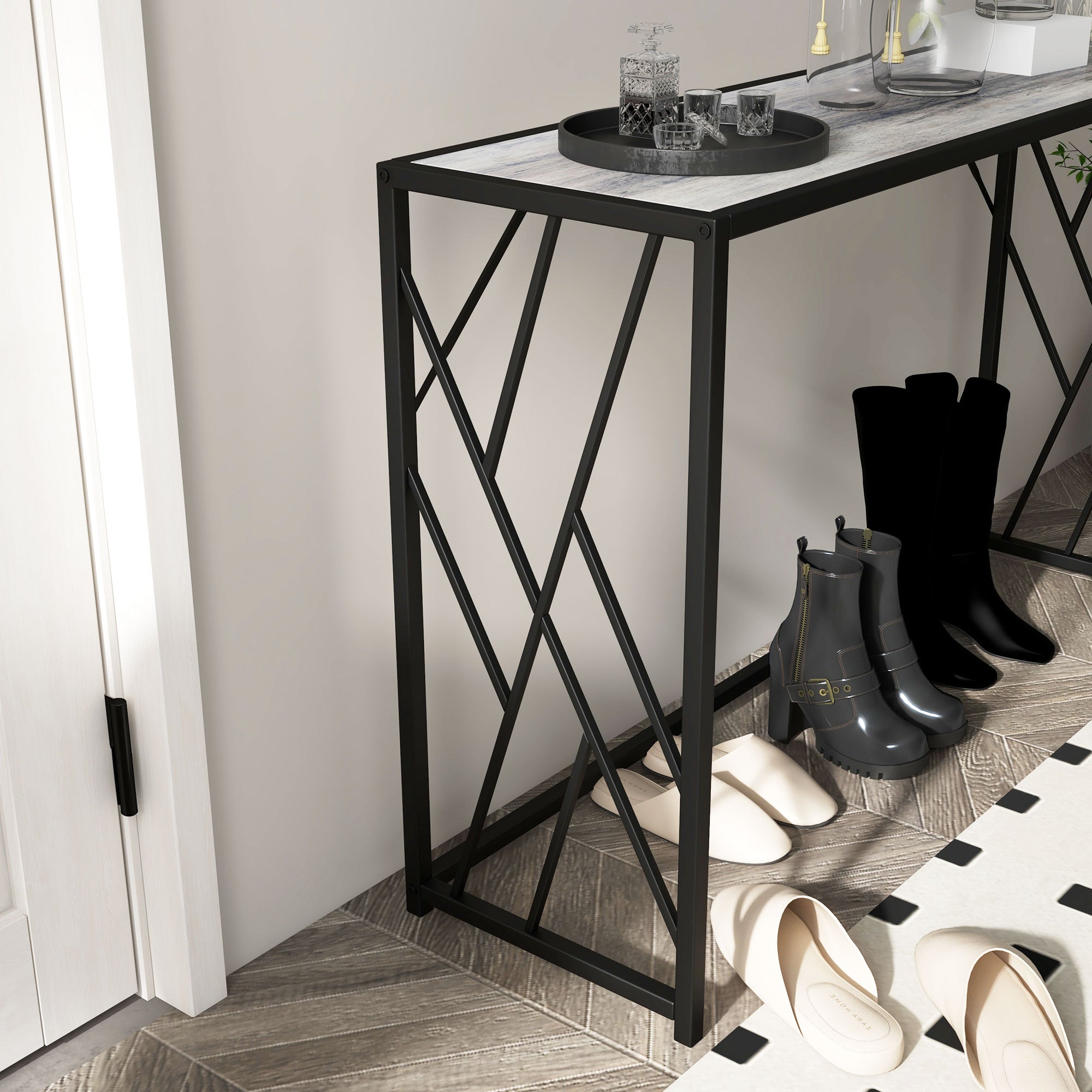 HOMCOM Console Table, Industrial Sofa Table with Metal Frame for Living Room, Hallway, 120\'c2\'a0cm, Grey
