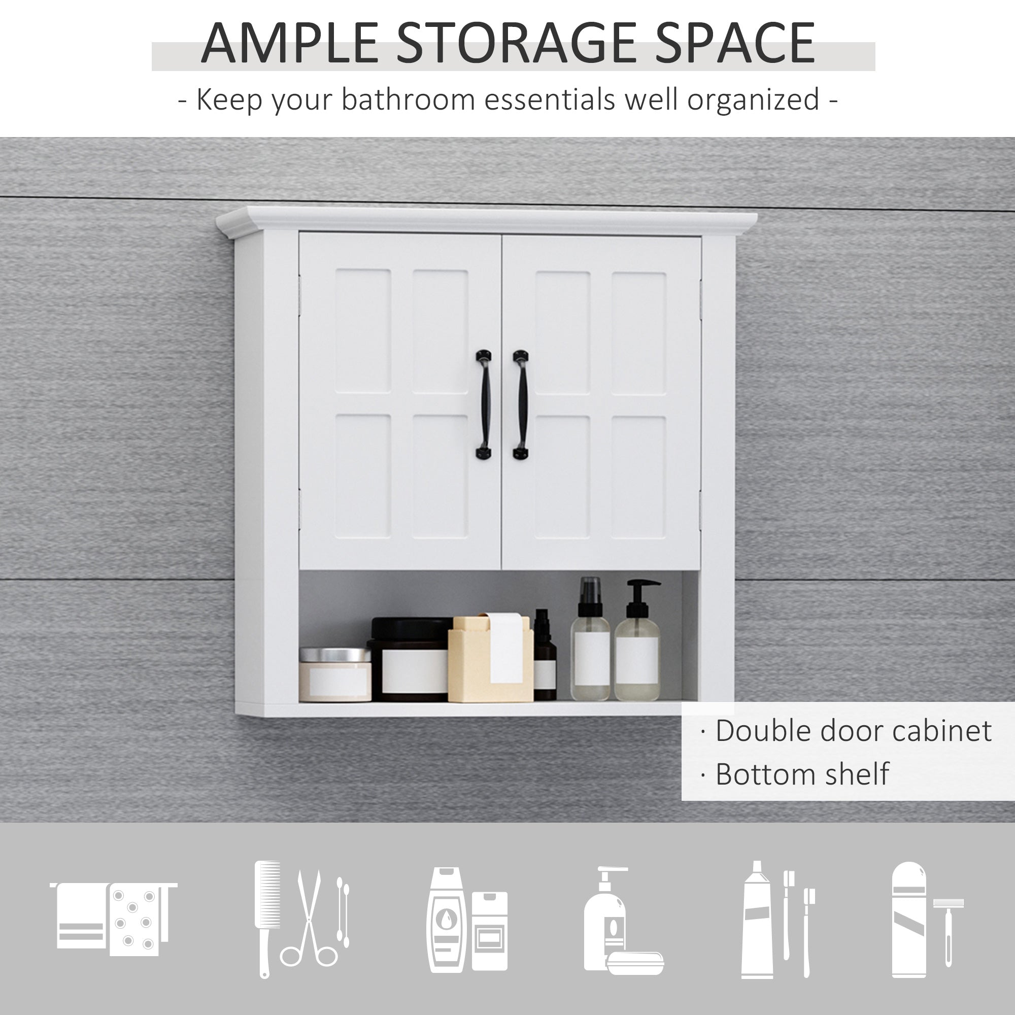 HOMCOM Bathroom Wall Cabinet, Medicine Cabinet, Kitchen Cupboard with 2 Doors and Adjustable Shelf, White