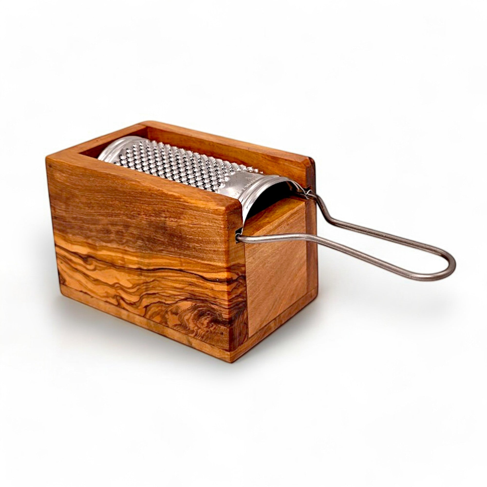 Handcrafted Olive Wood Cheese Grater Box - Manual Parmesan Shredder Catcher