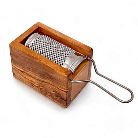 Handcrafted Olive Wood Cheese Grater Box - Manual Parmesan Shredder Catcher