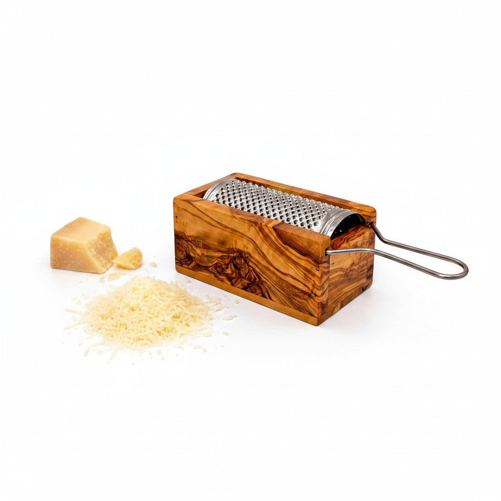 Handcrafted Olive Wood Cheese Grater Box - Manual Parmesan Shredder Catcher