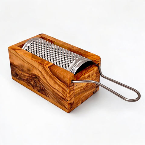 Handcrafted Olive Wood Cheese Grater Box - Manual Parmesan Shredder Catcher