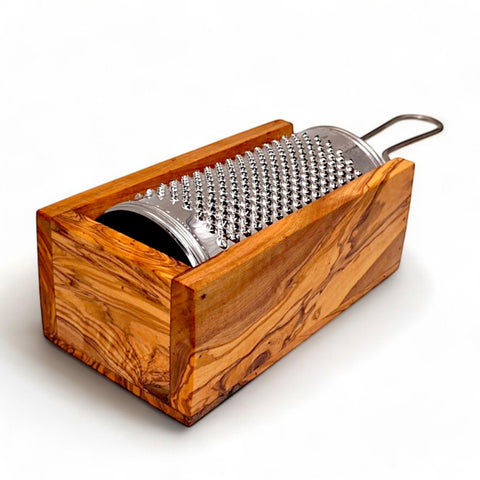 Handcrafted Olive Wood Cheese Grater Box - Manual Parmesan Shredder Catcher