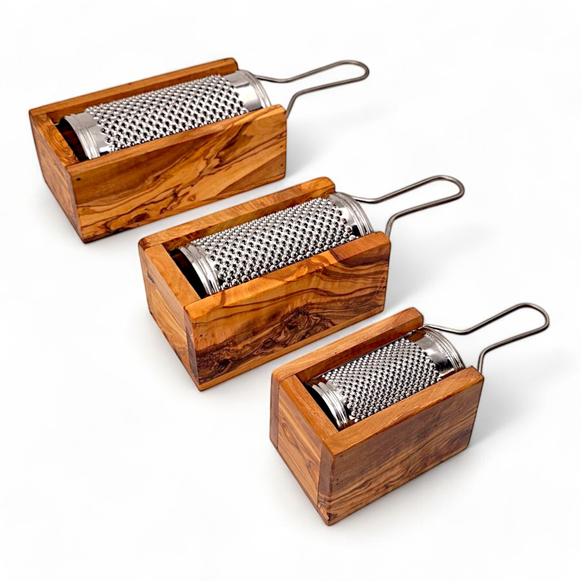 Handcrafted Olive Wood Cheese Grater Box - Manual Parmesan Shredder Catcher
