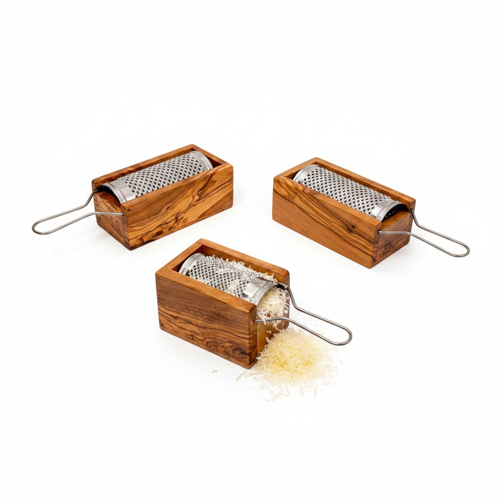 Handcrafted Olive Wood Cheese Grater Box - Manual Parmesan Shredder Catcher