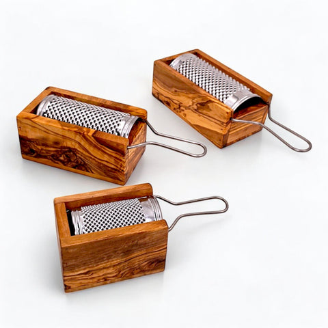 Handcrafted Olive Wood Cheese Grater Box - Manual Parmesan Shredder Catcher