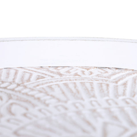 HOMCOM Coffee Table, Carved Floral Round Table with Tray-style Top and Wood Legs, Modern Side Table for Living Room, Set of 2, White