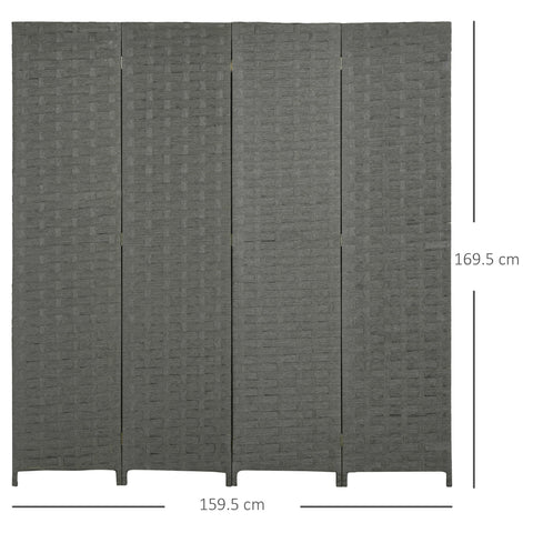 HOMCOM 4-Panel Room Dividers, Wave Fibre Freestanding Folding Privacy Screen Panels, Partition Wall Divider for Indoor Bedroom Office, 170\'c2\'a0cm, Grey