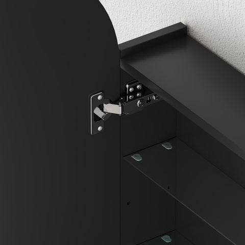 HOMCOM Arched Bathroom Mirror Cabinet with Adjustable Glass Shelves - Black