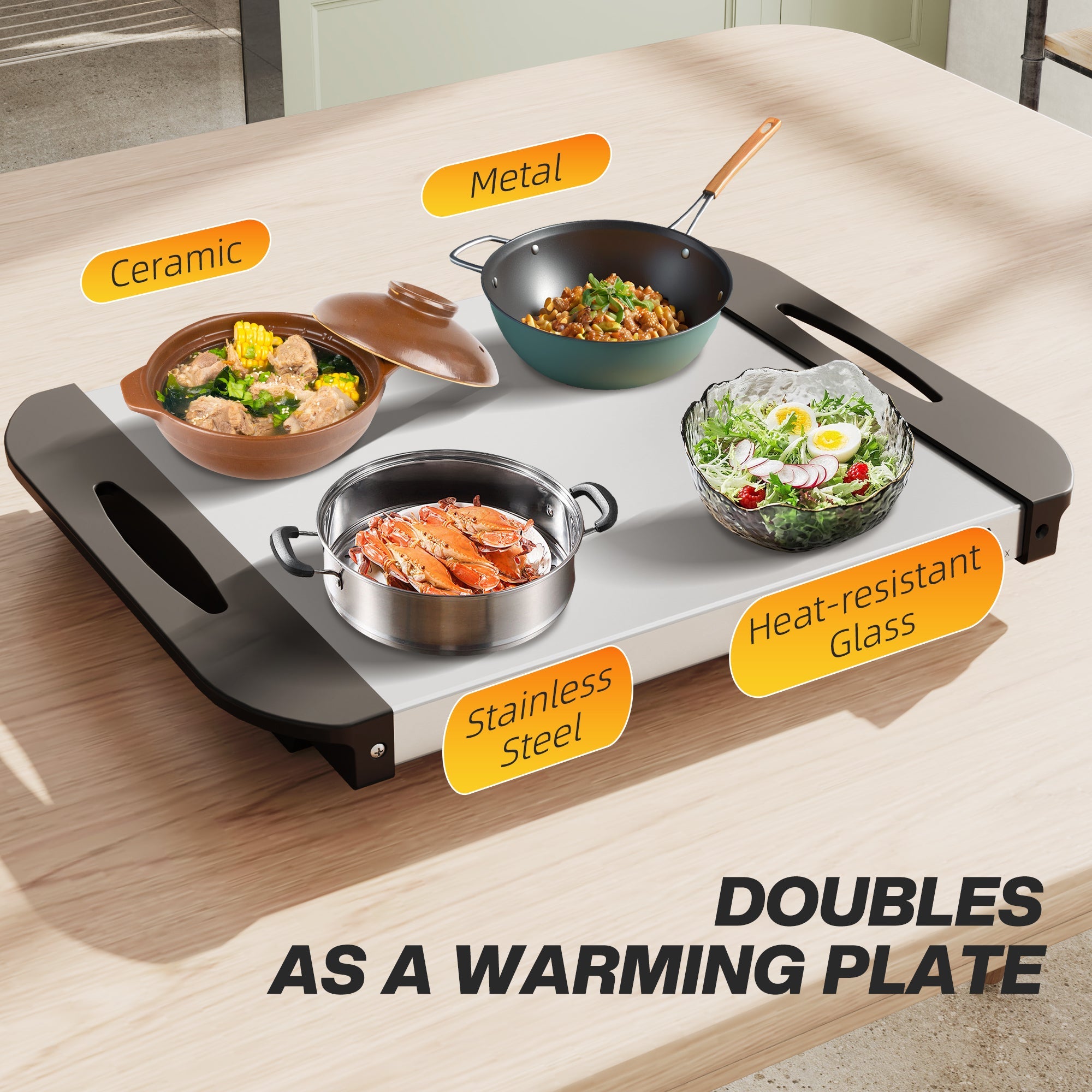 HOMCOM 4.5L Stainless Steel Electric Buffet Server, with 3x Trays and Lids, Set of 2