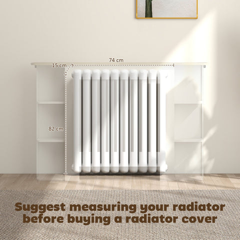 HOMCOM Radiator Cover with Open Storage Shelves, Vertical Slatted Cabinet Shelf Heater Cover for Living Room, Hallway, Medium, White