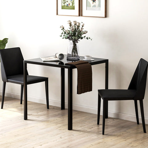 HOMCOM Modern Square Dining Table for 2-4 People, with Glass Top & Metal Legs, Black