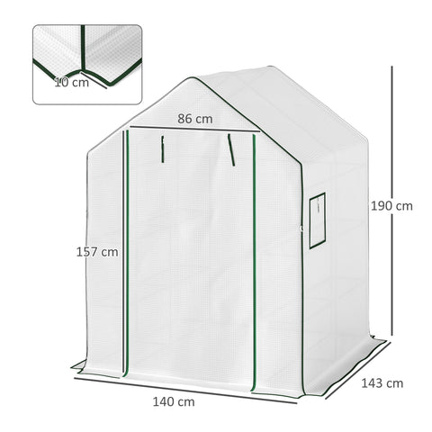 Outsunny 143 x 140cm Walk-In Greenhouse, with Accessories - White