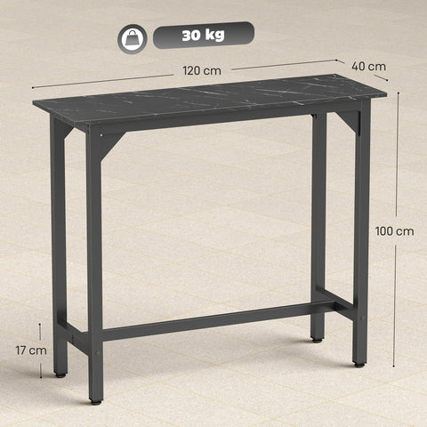 HOMCOM Rectangular Bar Table, Marble Effect Pub Coffee Table for Small Space, Breakfast Dining, Black Marble Effect
