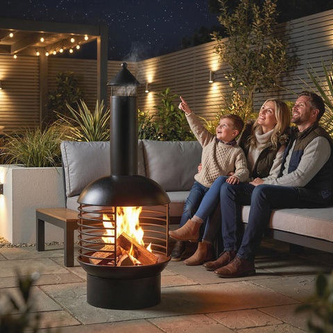 Outsunny Chimney Fire Pit, Portable Wood Burning Firepit with Poker, Charcoal Grid, Outdoor Fireplace for Garden Patio, Black