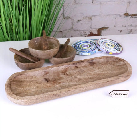 Karuna Mango Wood Serving Bowl Set of 3 with Tray