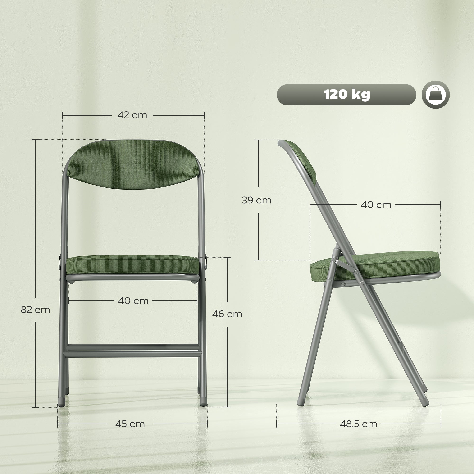HOMCOM Set of Four Folding Corduroy Seat Chairs - Green