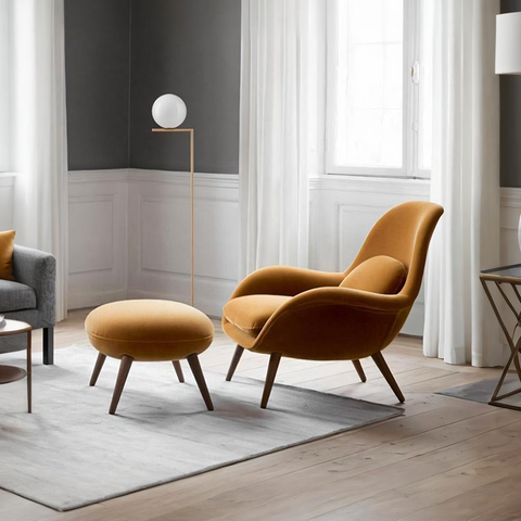 Kemble Armchair And Footstool, Velvet, Brown