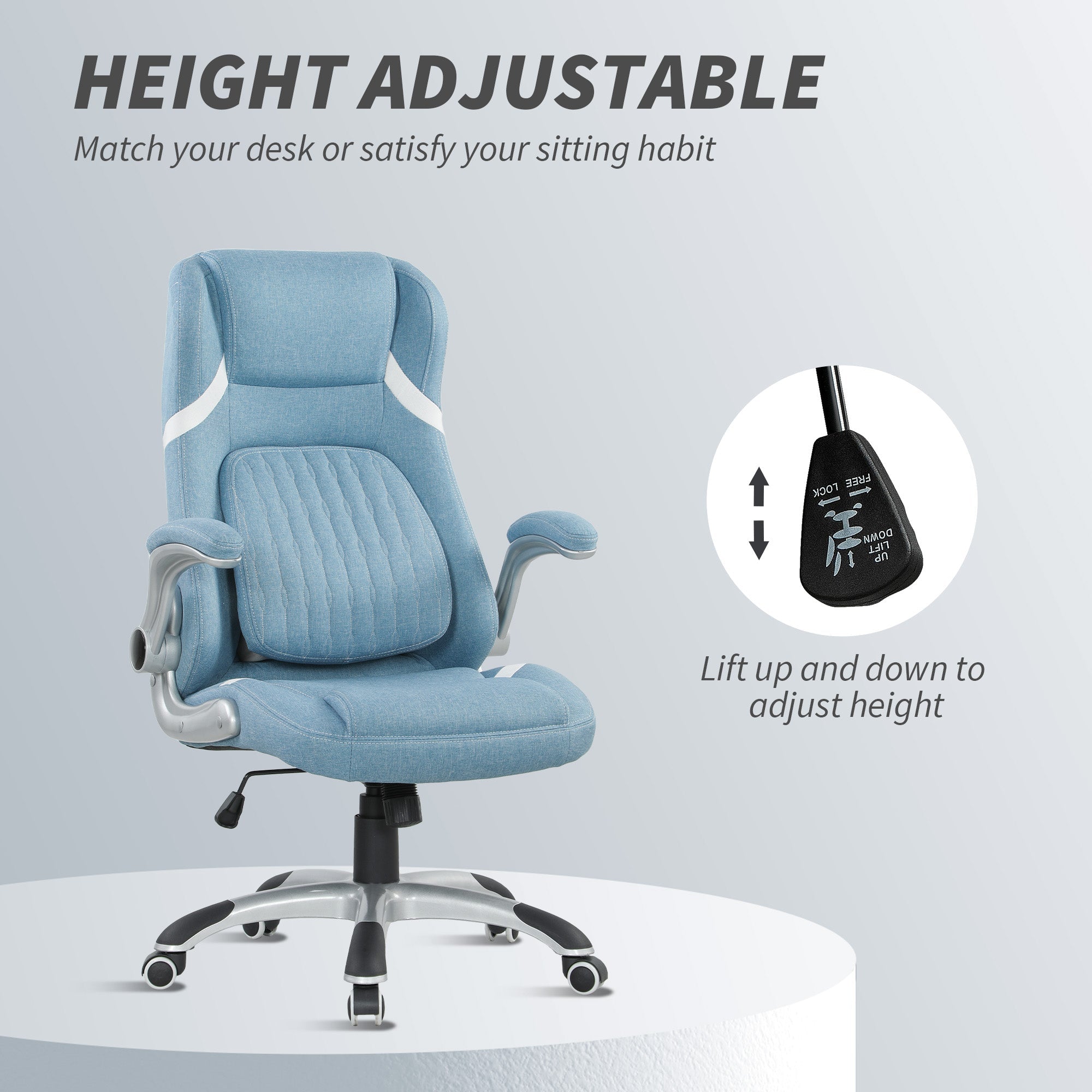 Vinsetto Linen-Look Office Chair, with Adjustable Height and Tension - Blue