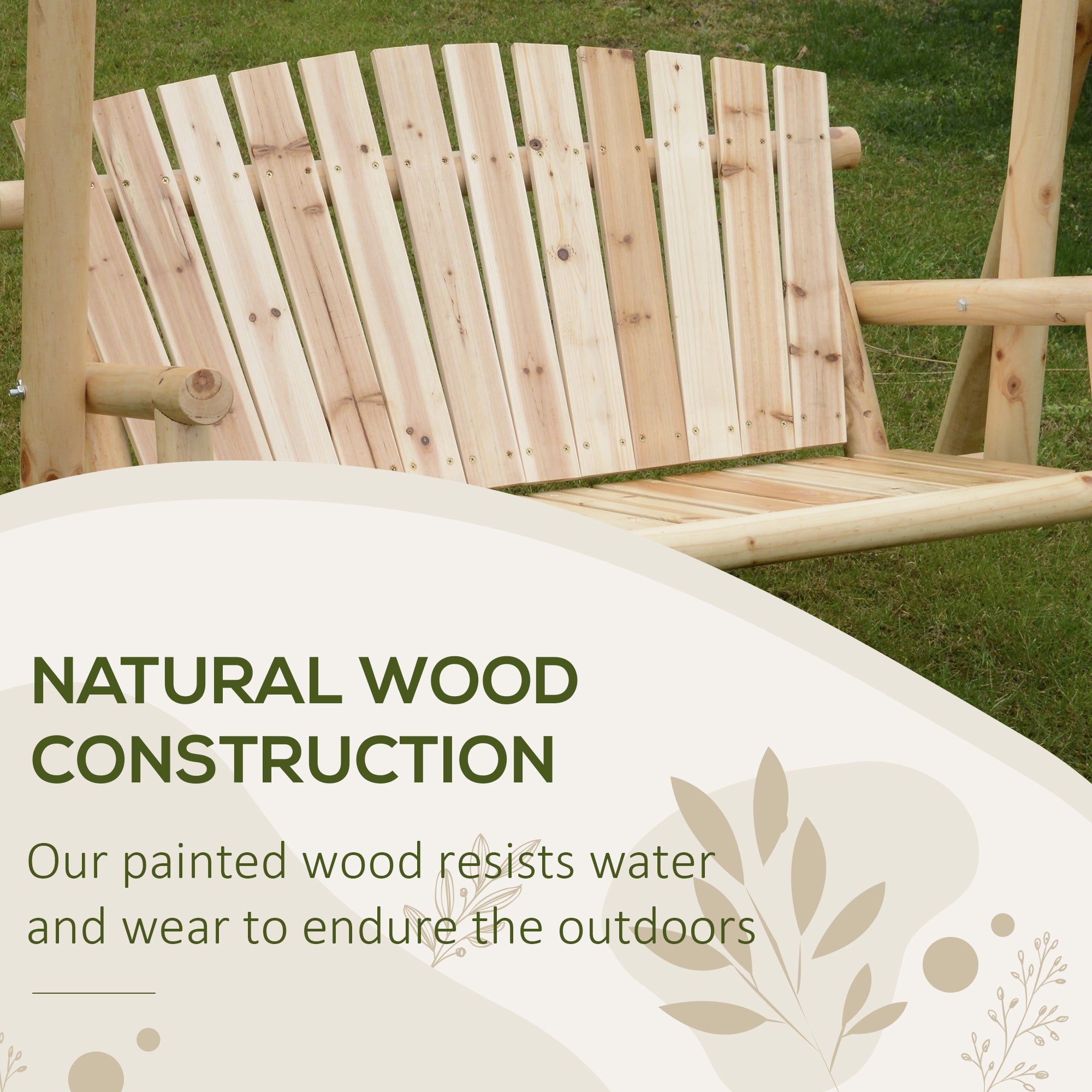 Outsunny Outdoor 2 Seater Swing Chair Larch Wood Garden Swing Seat Porch Hammock Bench Lounger