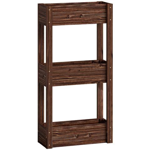 Outsunny 3-Tier Wooden Raised Planter, Raised Garden Bed on Legs with Drainage Holes and Bed Liner, Elevated Garden Planter