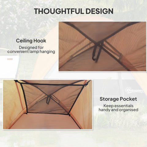 Outsunny 3-4 Person Camping Tent, Easy Set Up 3-4 Man Tent w/ Sewn-in Groundsheet, Waterproof Dome Tent w/ Mesh Windows, Brown