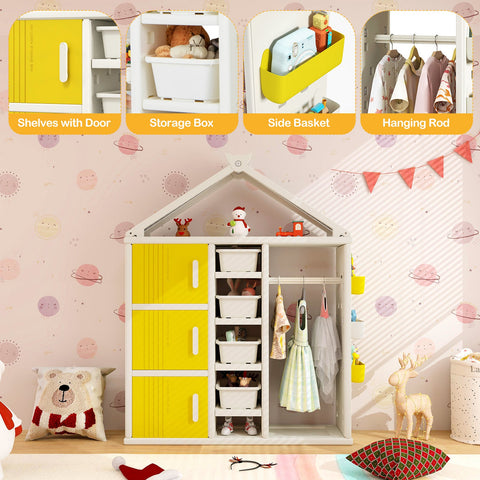 Kids Costume Storage Closet with Storage Bin-Grey