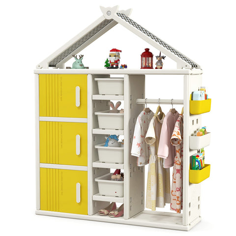 Kids Costume Storage Closet with Storage Bin-Grey